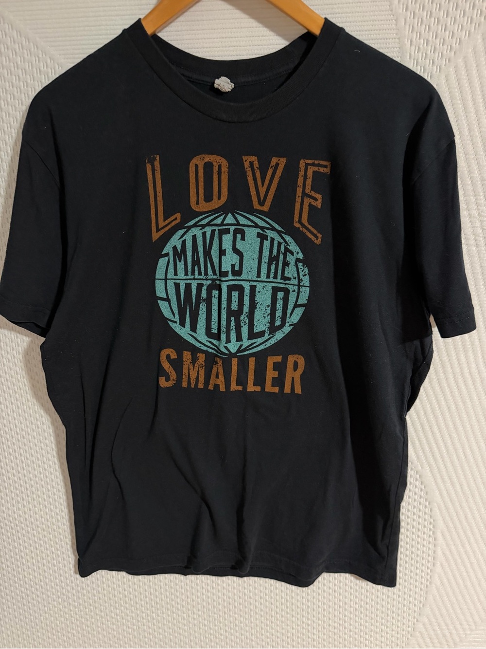 Next Level Apparel Kids Black Tee with Teal Globe and Rust Lettering